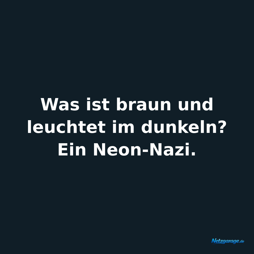 Was ist braun und leuchtet im dunkeln? 
Ein Neon-Nazi.